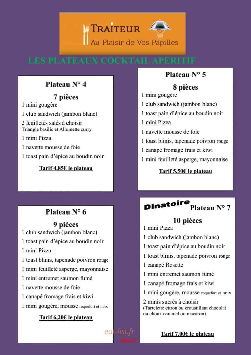 Au Plaisir de Vos Papilles — carte page 13