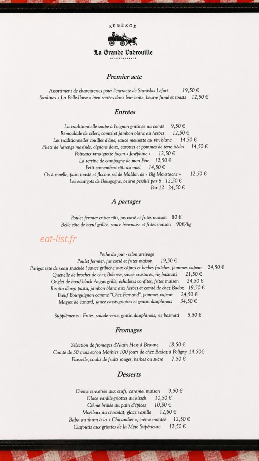 Auberge de la Grande Vadrouille — carte page 1