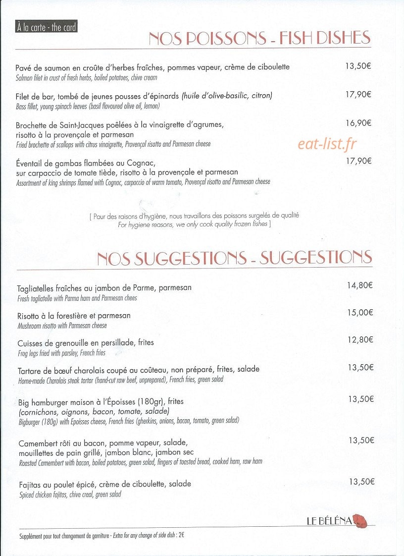 Brasserie Le Belena — carte page 4