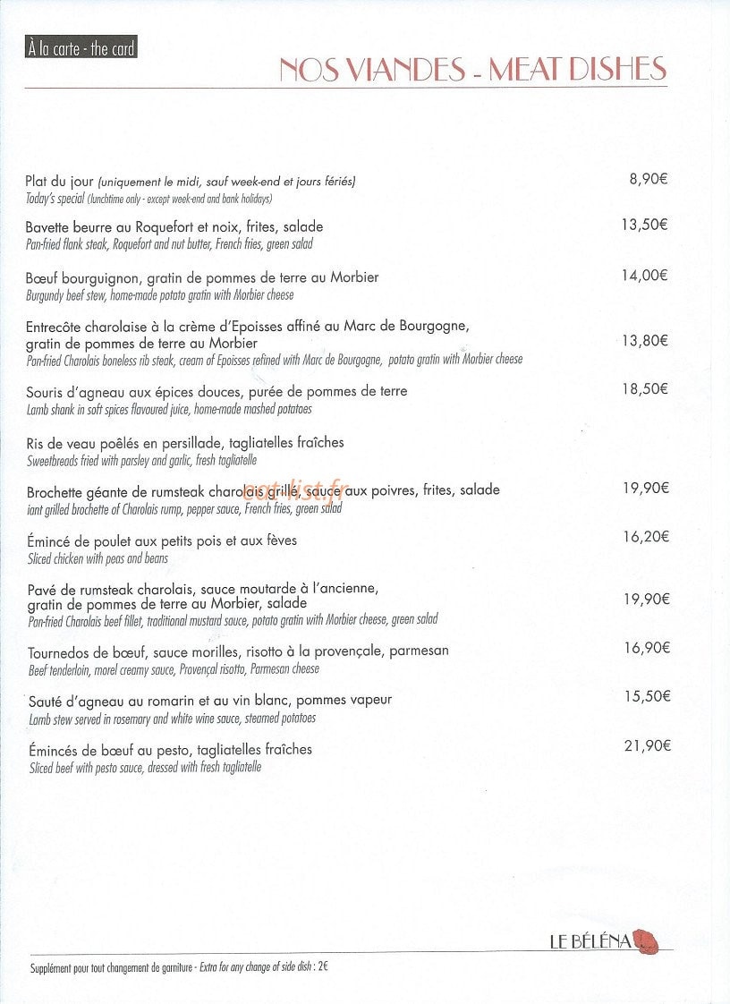 Brasserie Le Belena — carte page 3