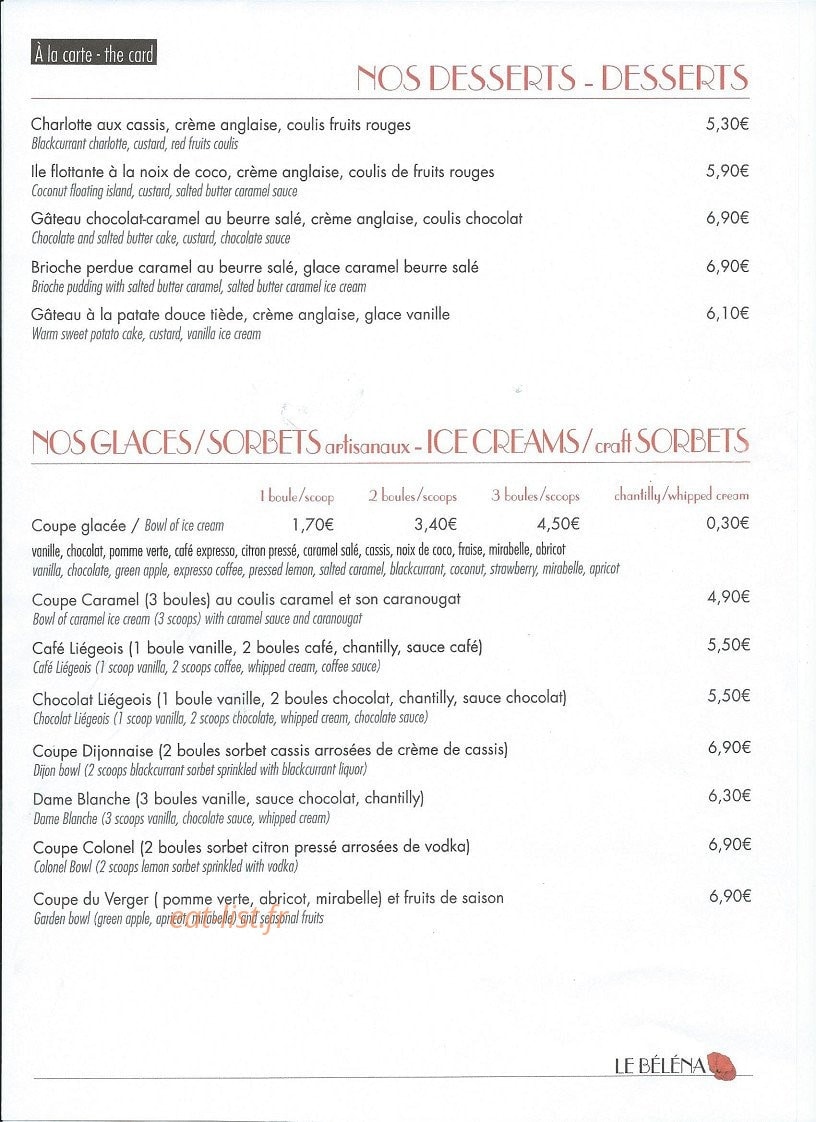 Brasserie Le Belena — carte page 6