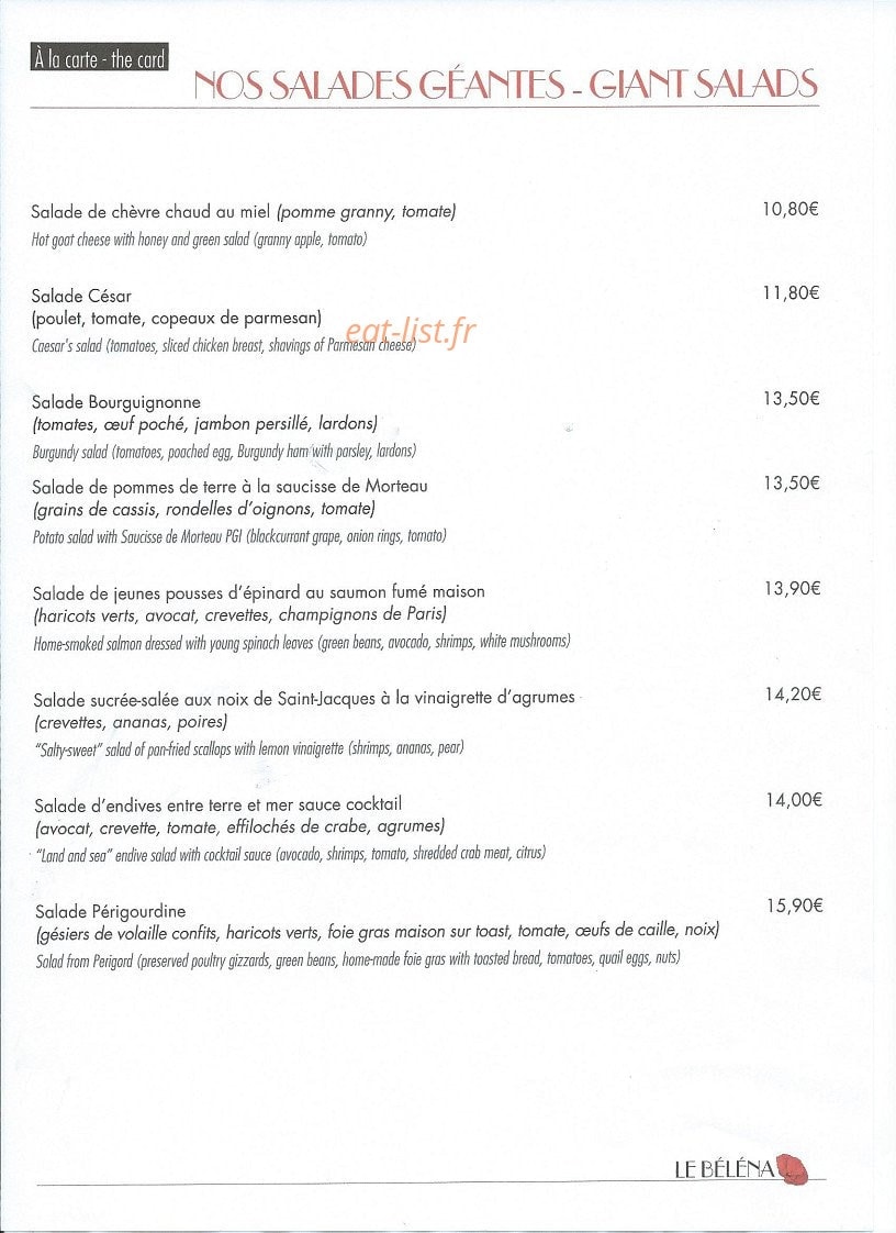 Brasserie Le Belena — carte page 2