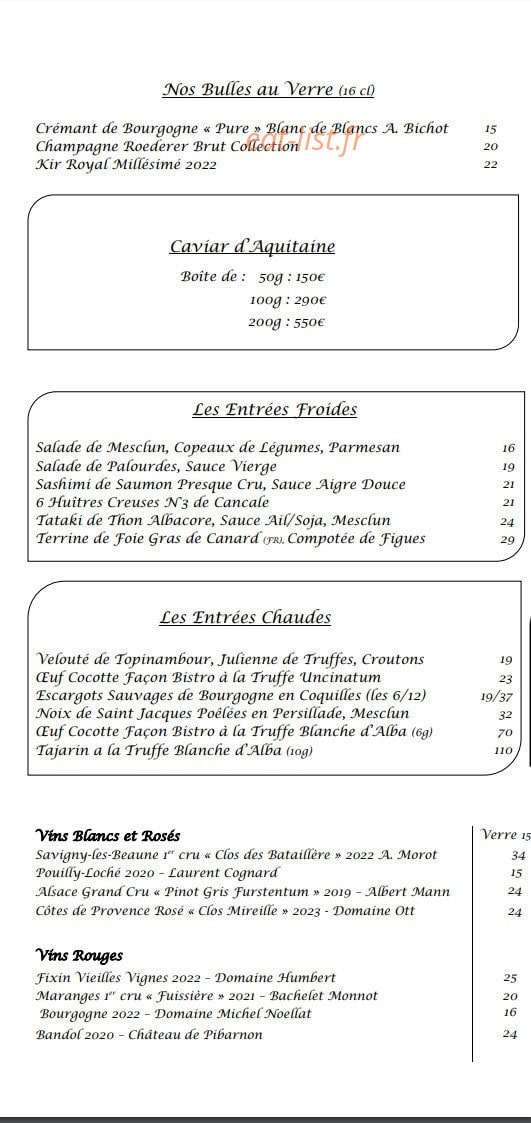 Le Bistro de L'Hôtel — carte page 1