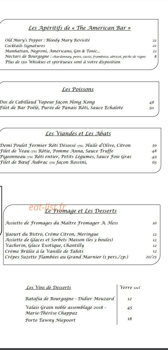 Le Bistro de L'Hôtel — carte page 2