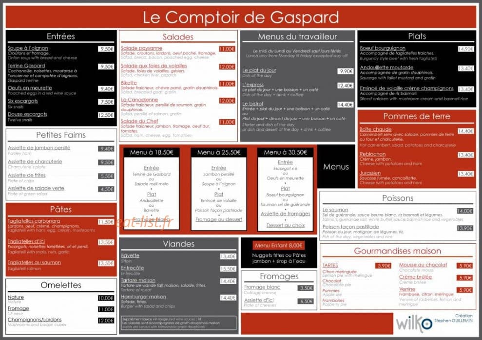 Le Comptoir de Gaspard — carte page 1