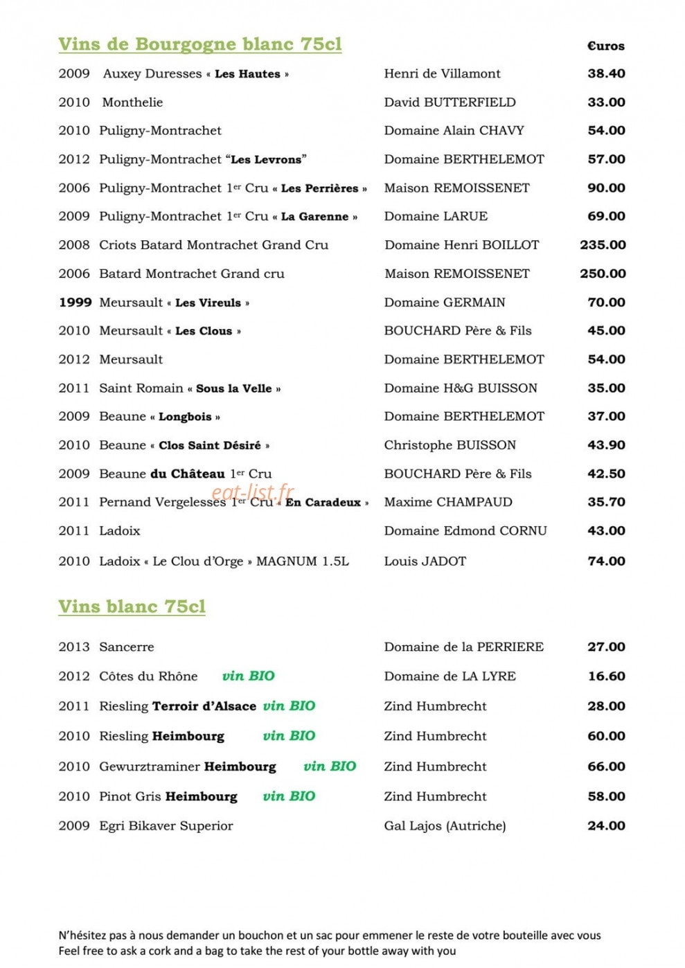 Le tast' vin — carte page 13