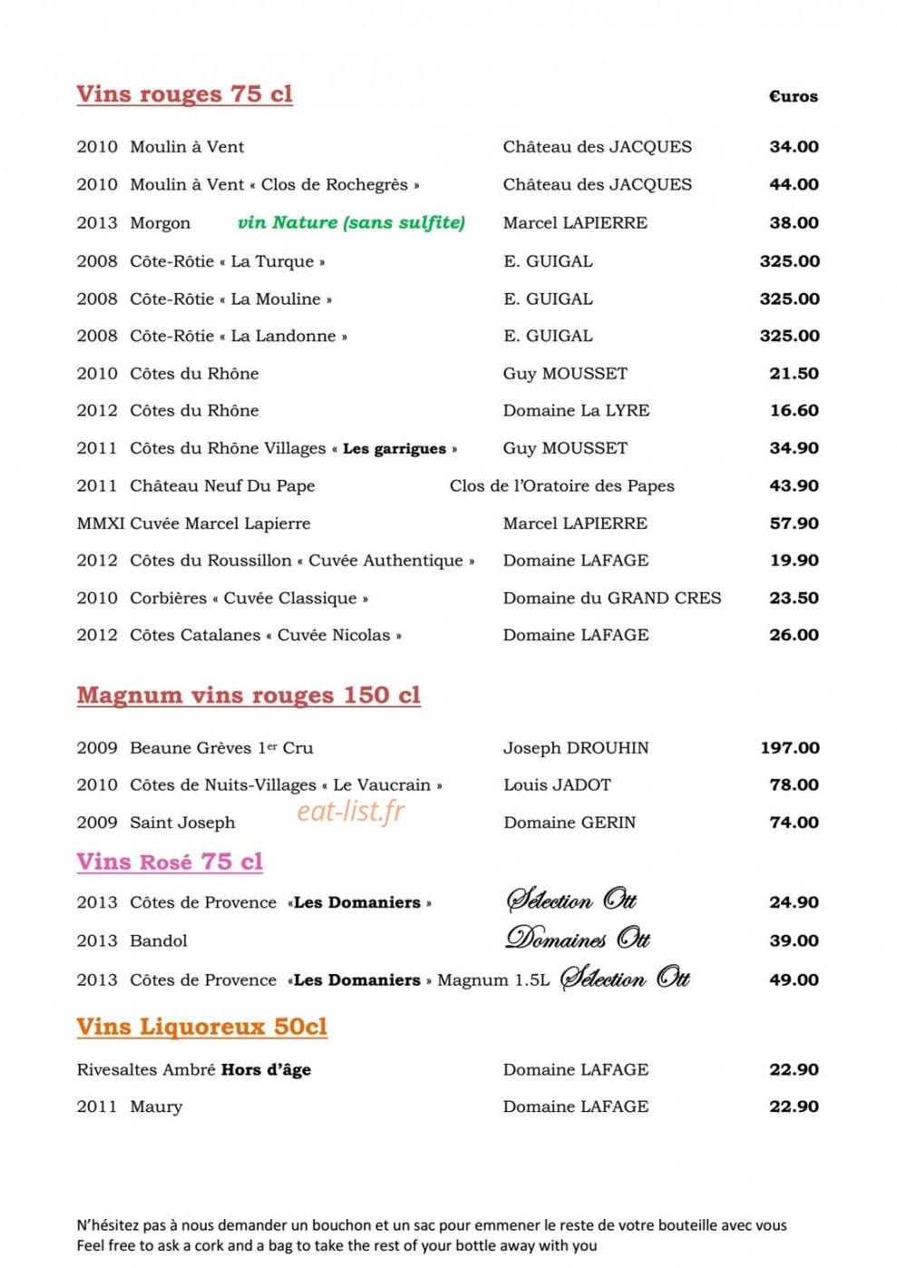 Le tast' vin — carte page 16
