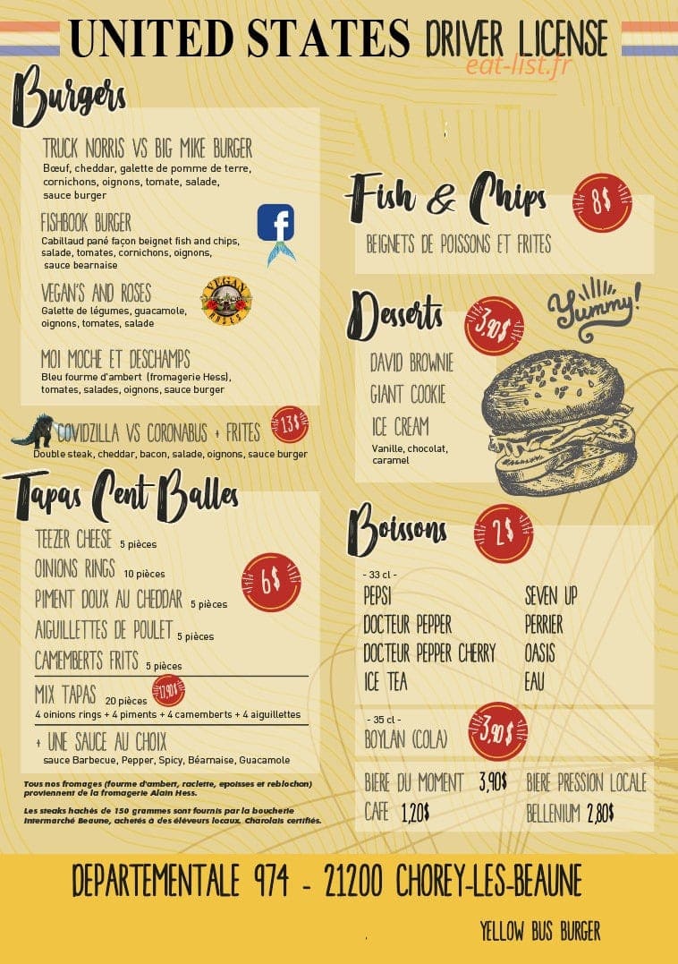 Yellow Bus Burger — carte page 2