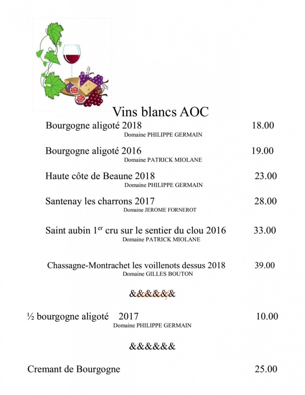 L’Auberge la Bouzaize — carte page 4
