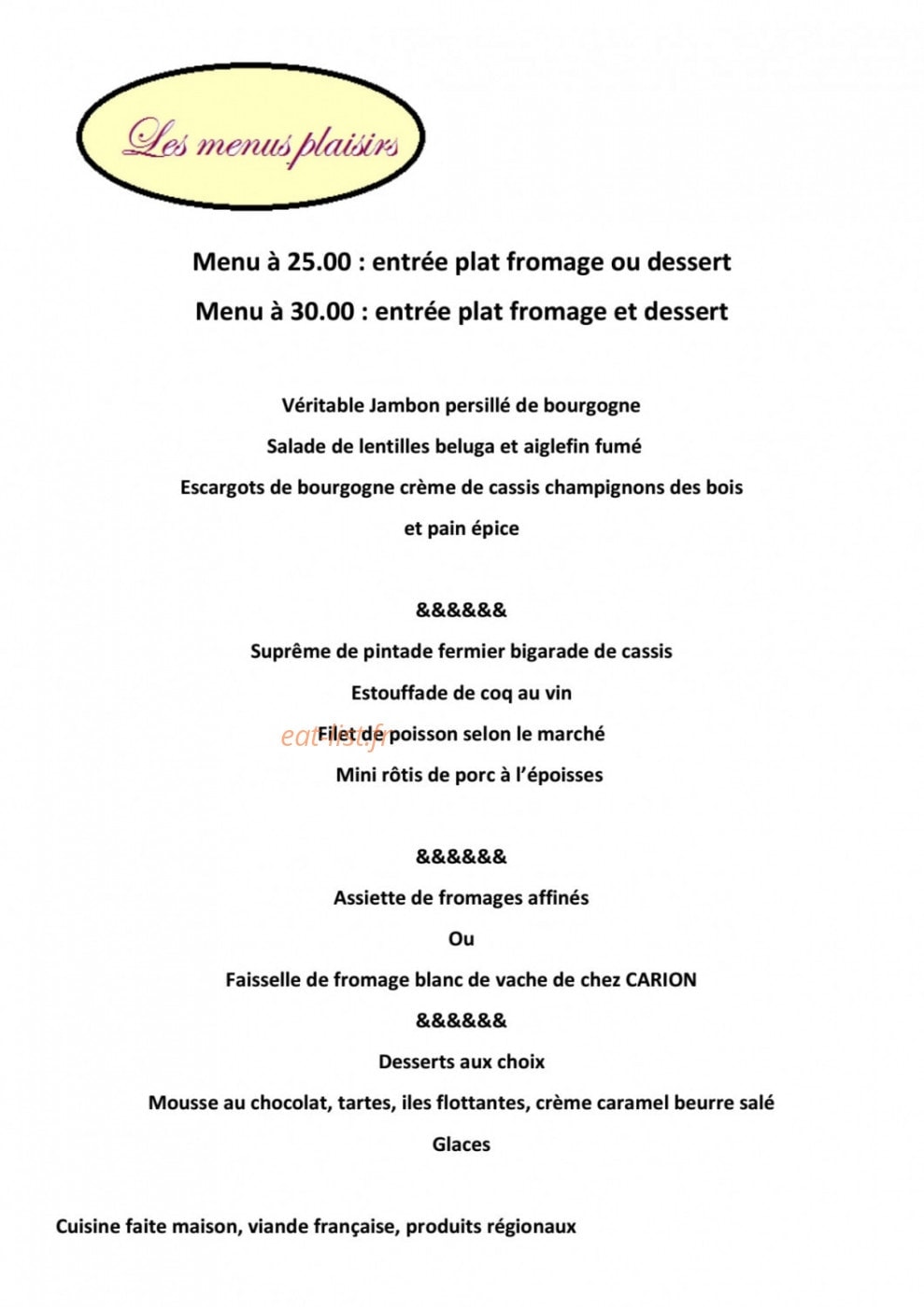 L’Auberge la Bouzaize — carte page 3