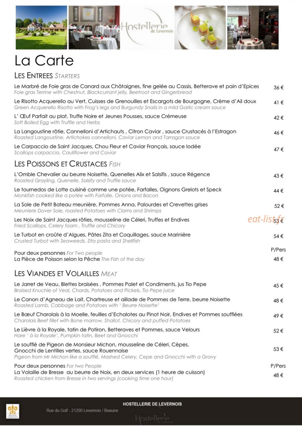 La Table de Levernois — carte page 1