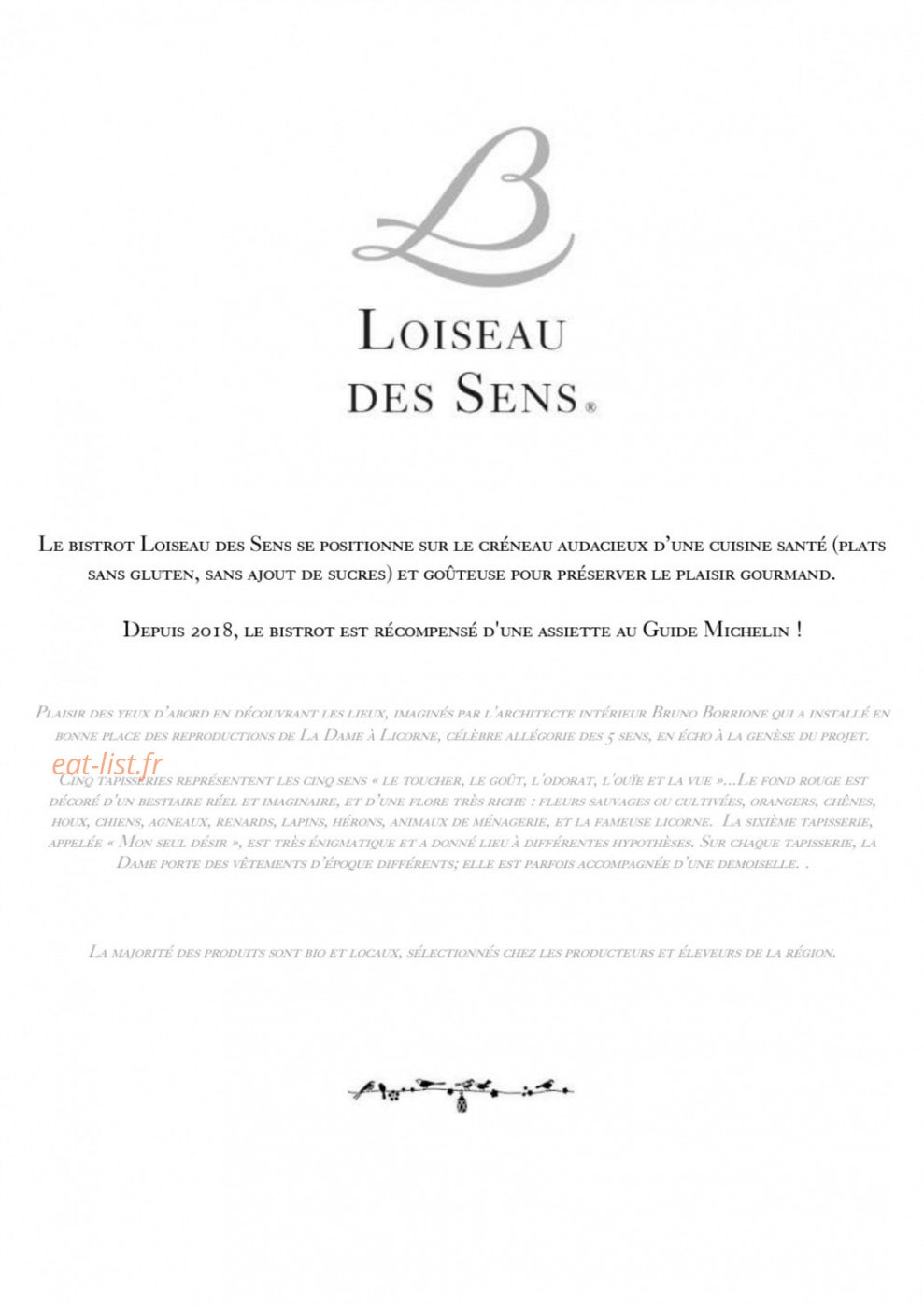 Loiseau des Sens — carte page 1