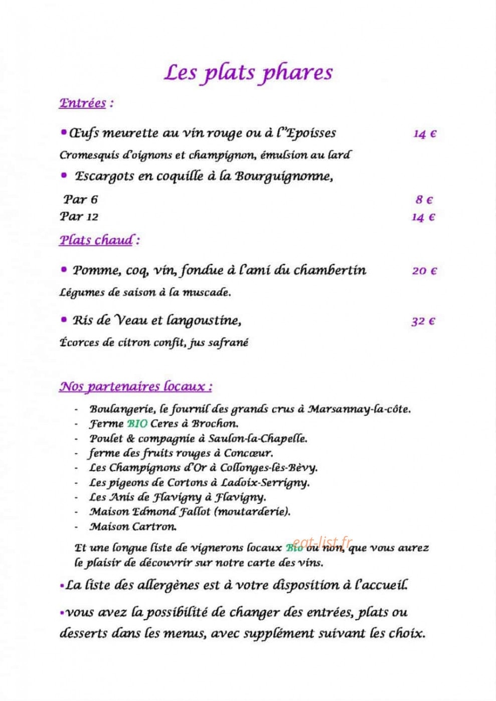 Chez Jeannette — carte page 1