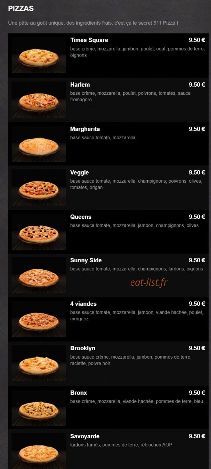 911 Pizza — carte page 2