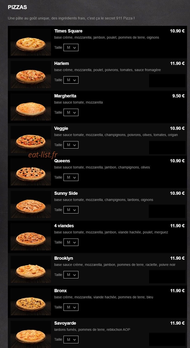911 Pizza — carte page 2