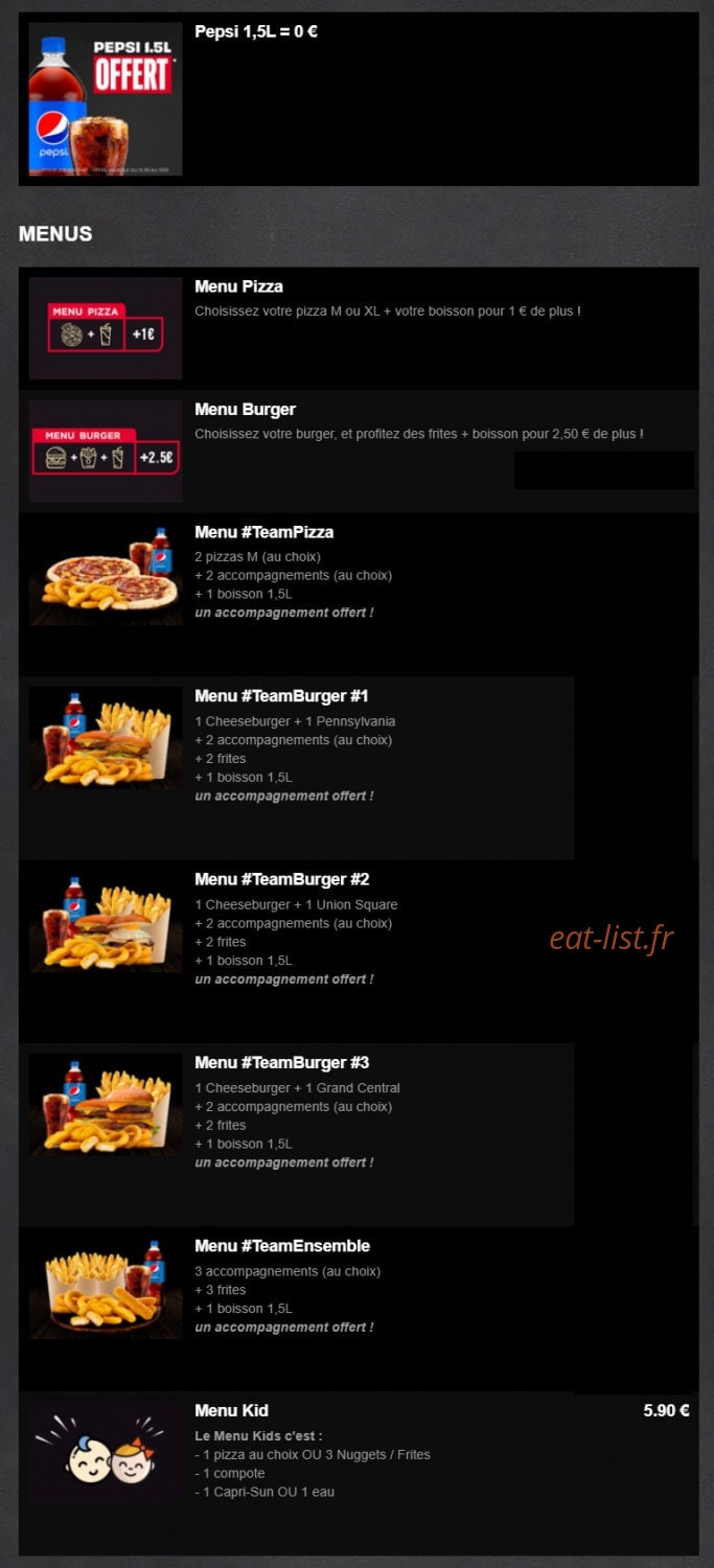 911 Pizza — carte page 1