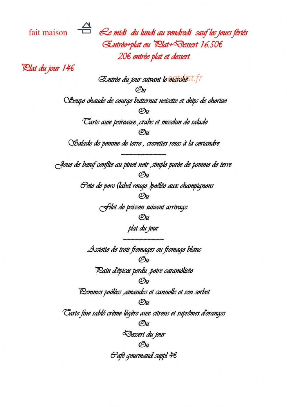 L'auberge du Vieux Pressoir — carte page 1