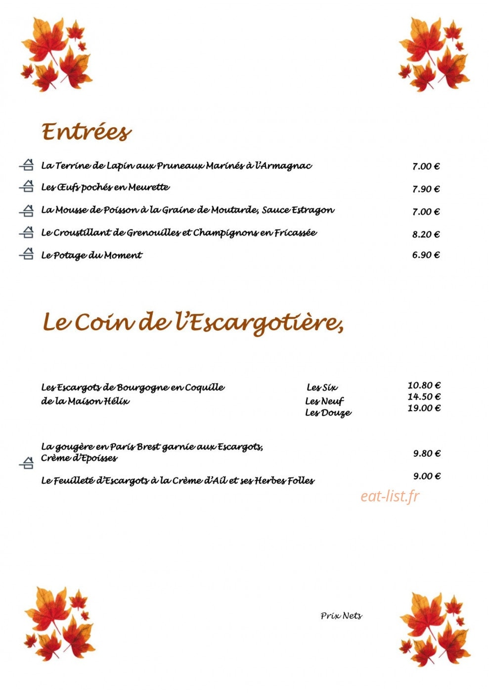 La Véranda — carte page 1