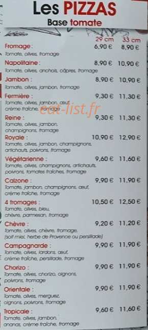 Mirebel Pizz — carte page 1