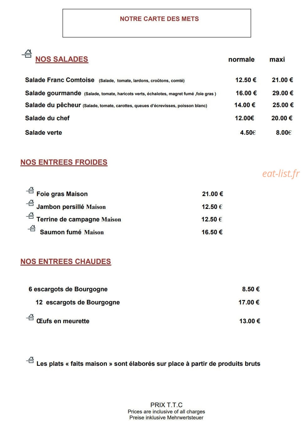 Le grill du castel — carte page 1