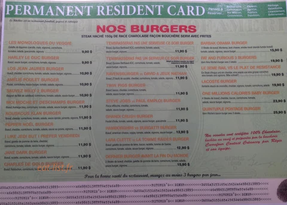 Ritchie's diner — carte page 1