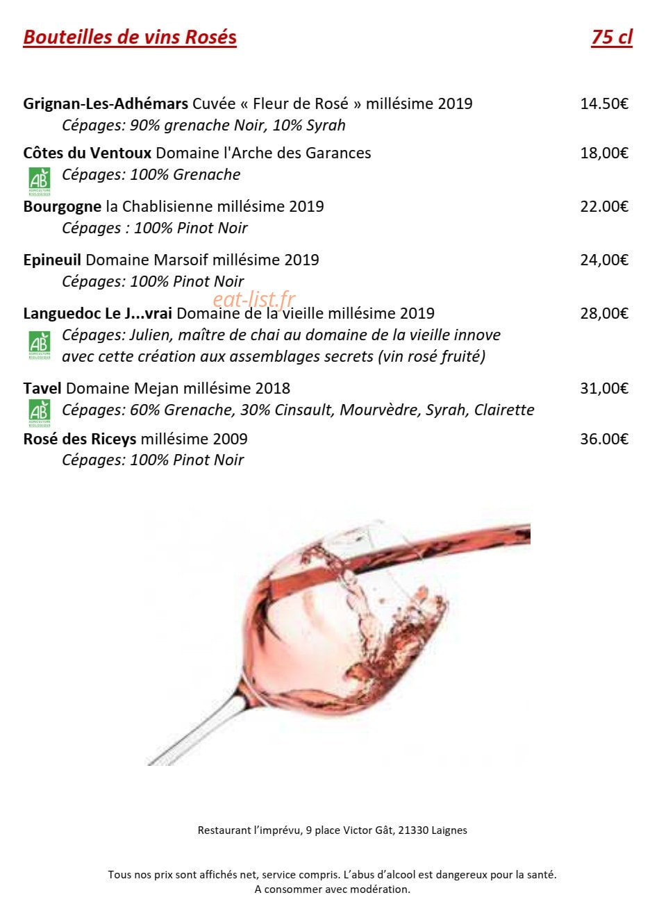 Restaurant L'imprévu — carte page 4