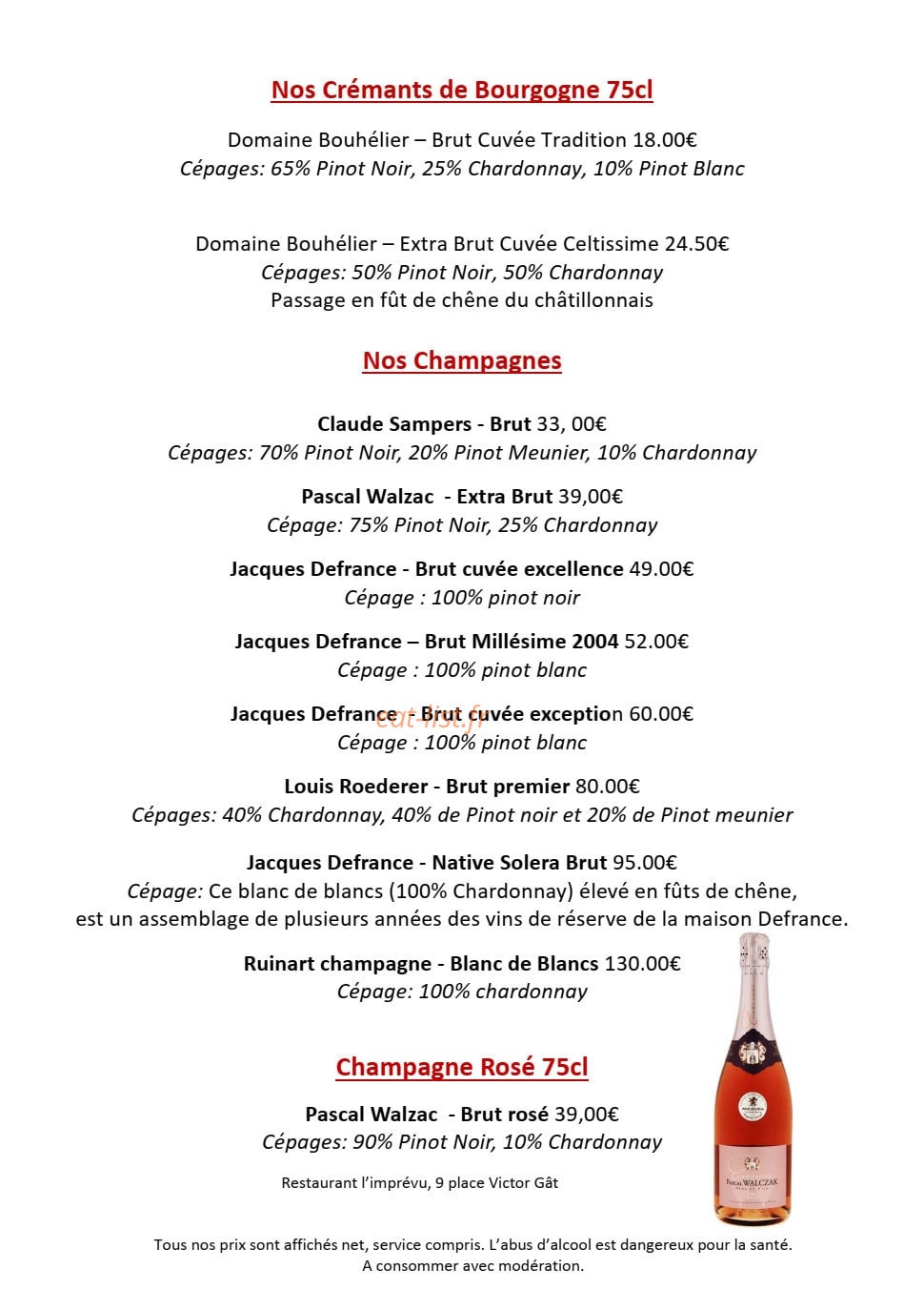Restaurant L'imprévu — carte page 6