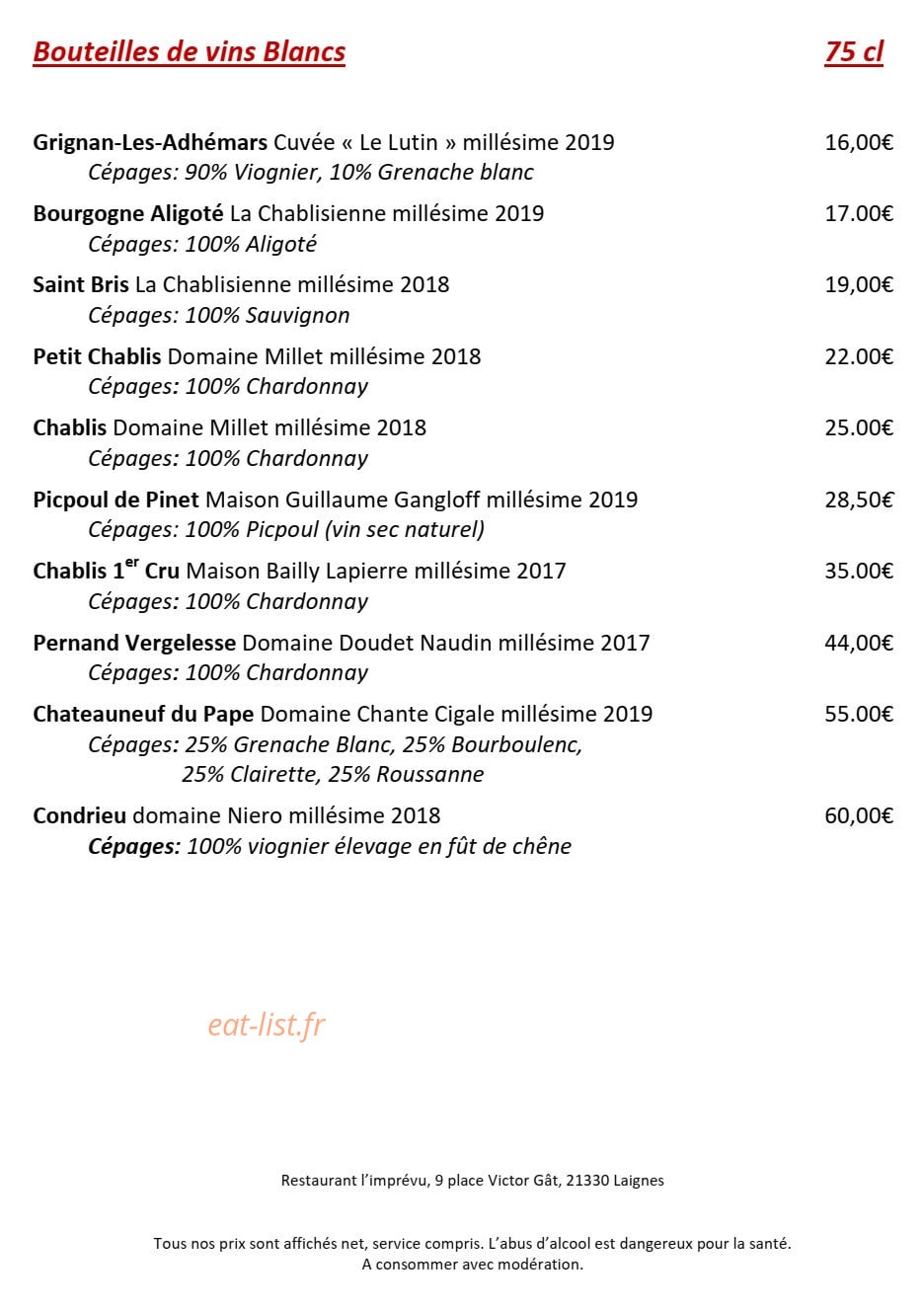 Restaurant L'imprévu — carte page 5