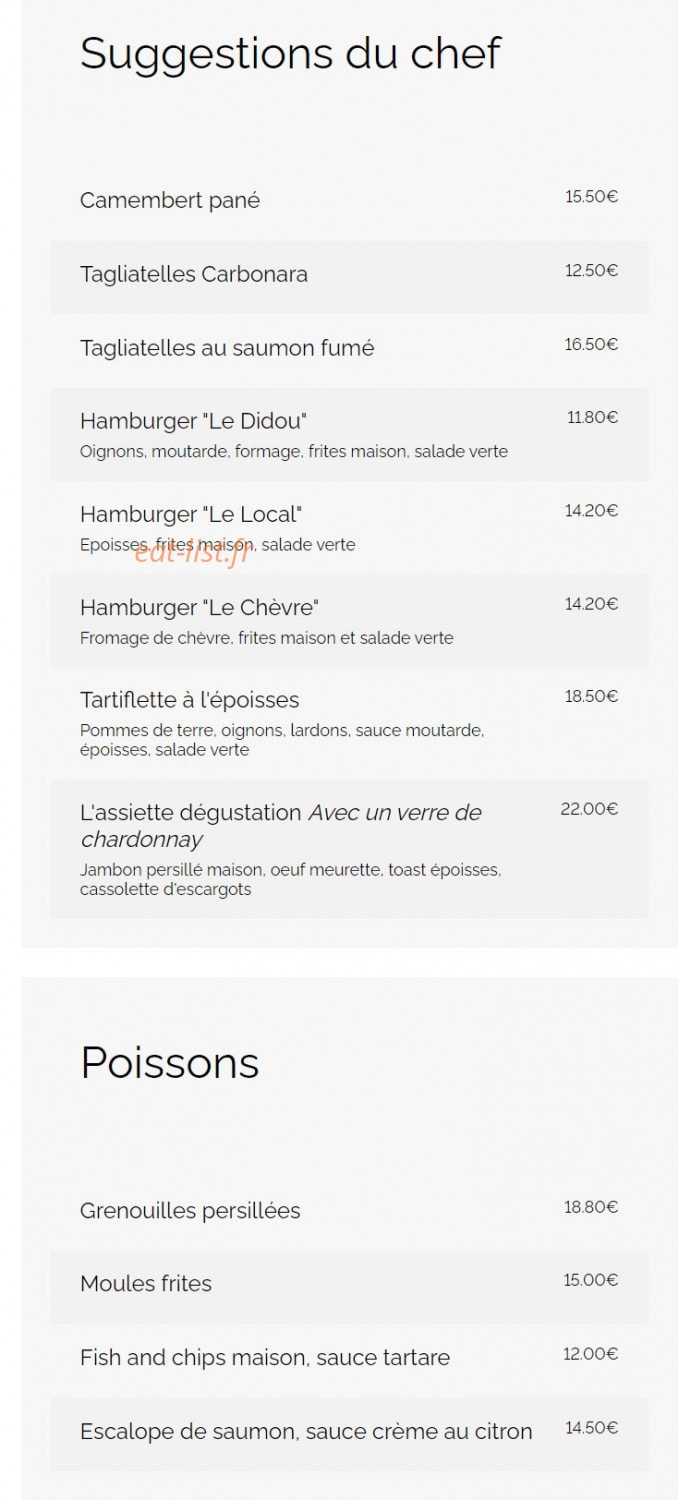 Auberge du Val d' Ouche — carte page 2