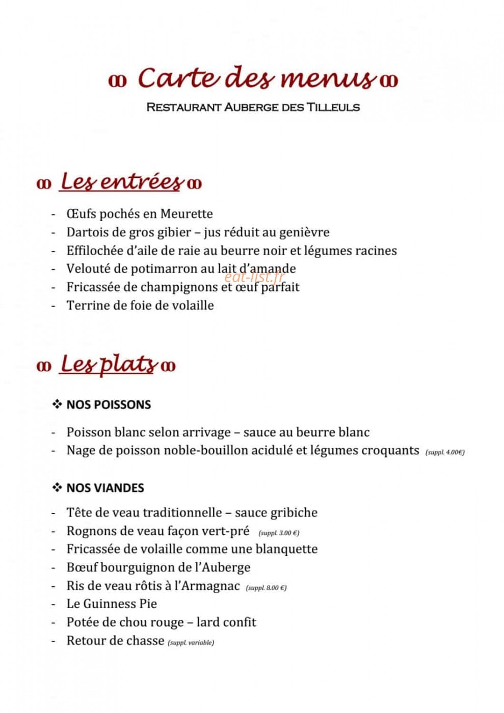 Auberge des Tilleuls — carte page 3