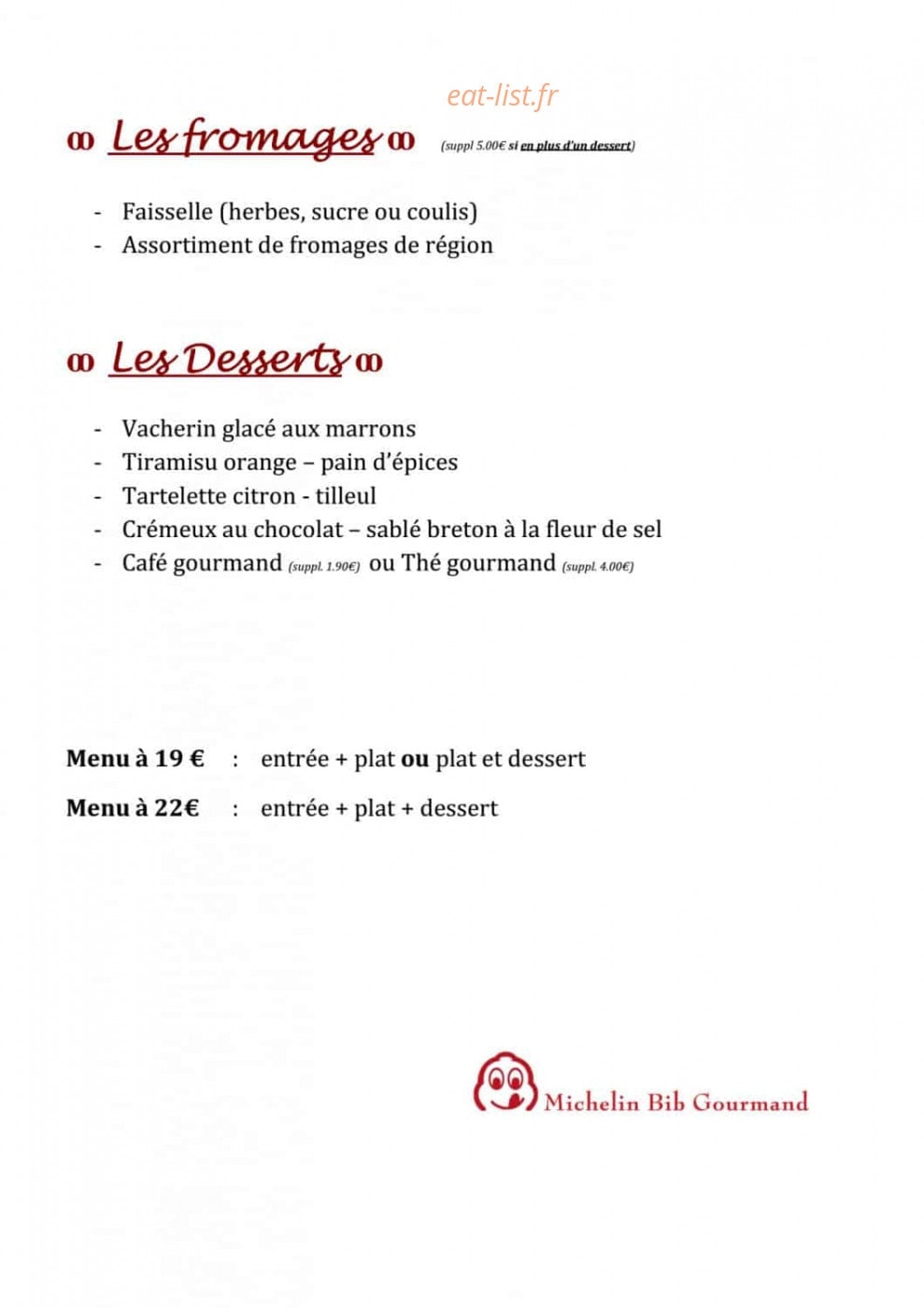 Auberge des Tilleuls — carte page 2