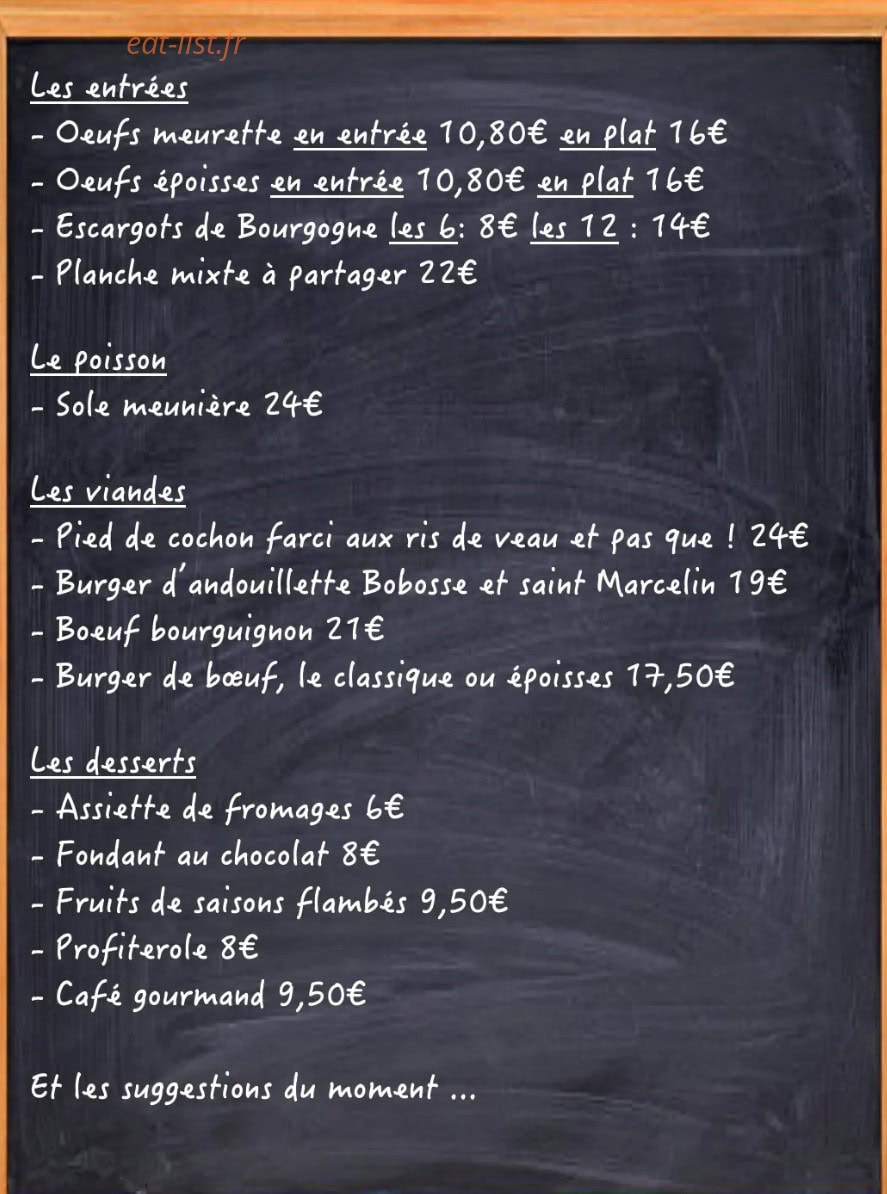 Carte et menu de L'Auberge du Moulin Thibel à Gissey sur Ouche — La carte