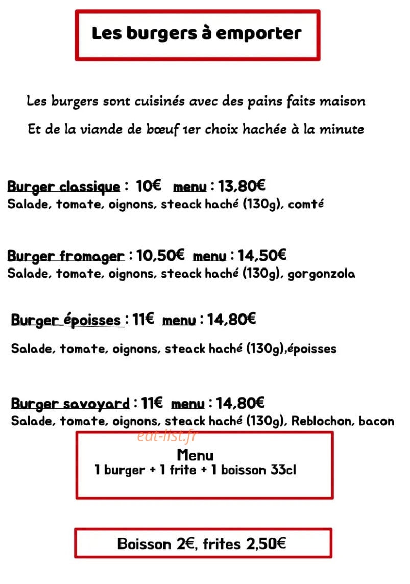Carte et menu de L'Auberge du Moulin Thibel à Gissey sur Ouche — Les burgers