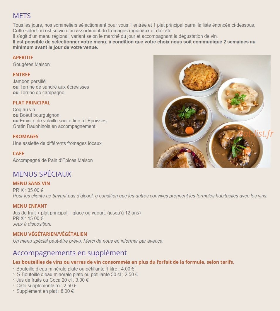 Table d’Hôtes Comte Senard — carte page 2