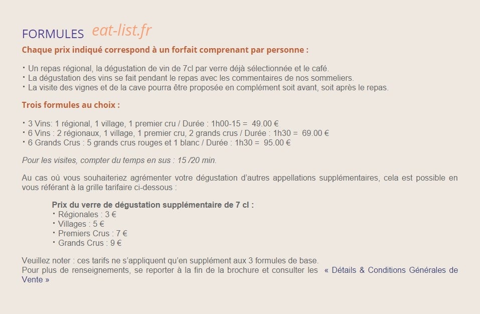 Table d’Hôtes Comte Senard — carte page 1
