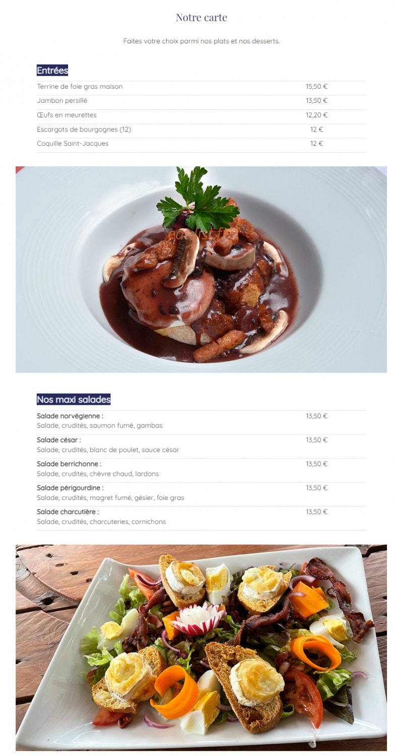 Restaurant de l'Aubespin — carte page 1