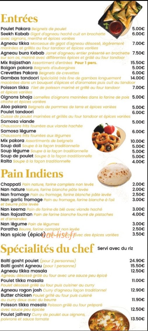 Restaurant Indien Rajastan — carte page 2