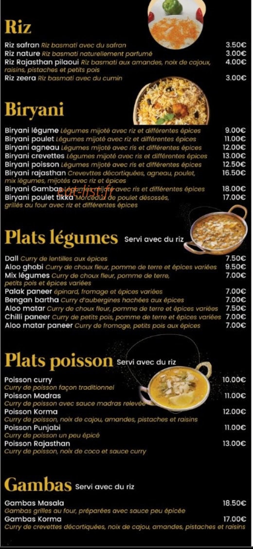 Restaurant Indien Rajastan — carte page 5