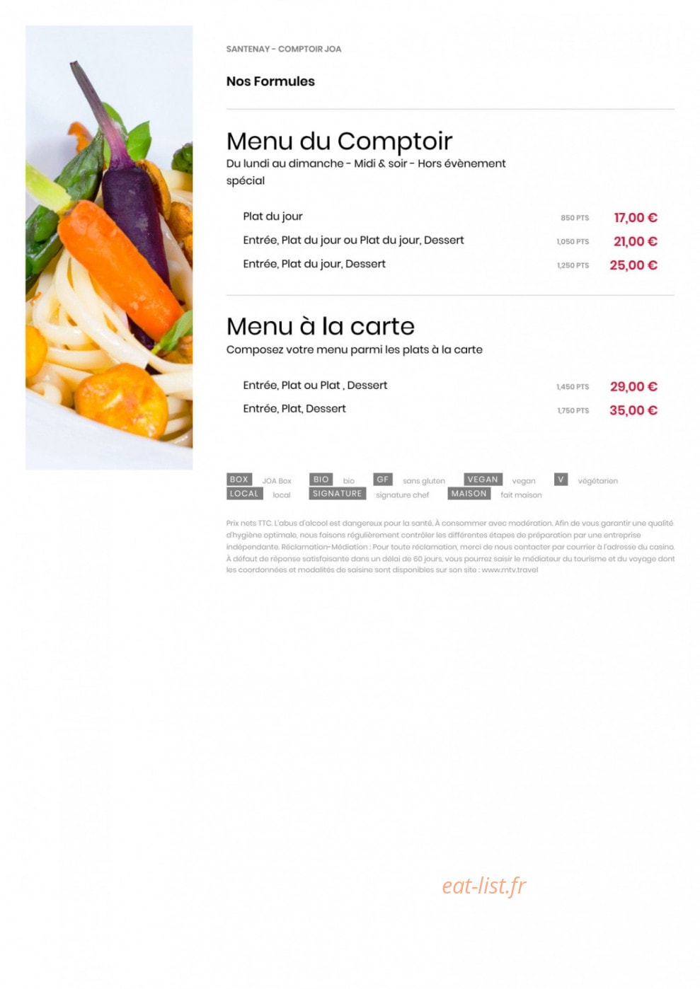 Comptoir JOA — carte page 1