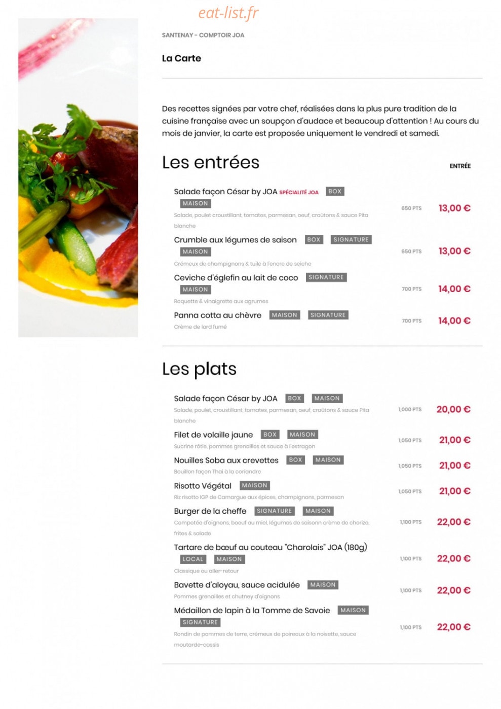 Comptoir JOA — carte page 2