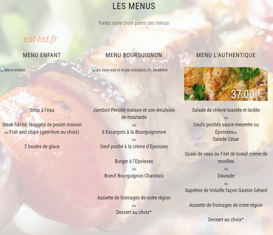 L'Authentique Bar Restaurant — carte page 1