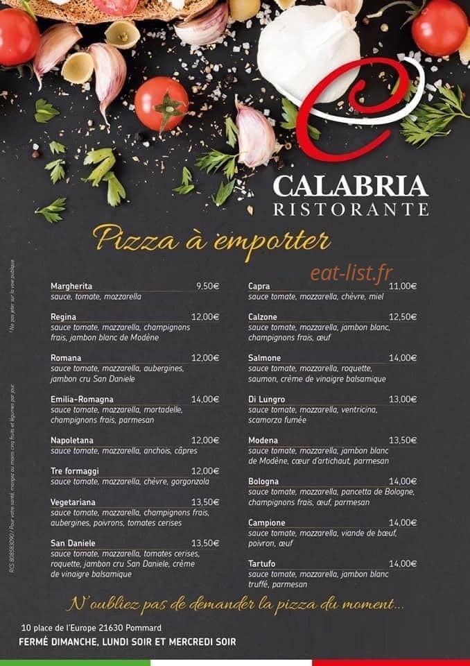 Calabria Ristorante — carte page 1