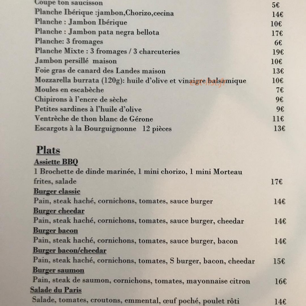 Cafe de paris — carte page 1