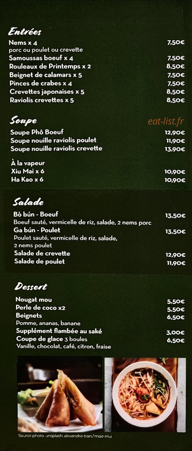 Saveur d'Asie — carte page 1