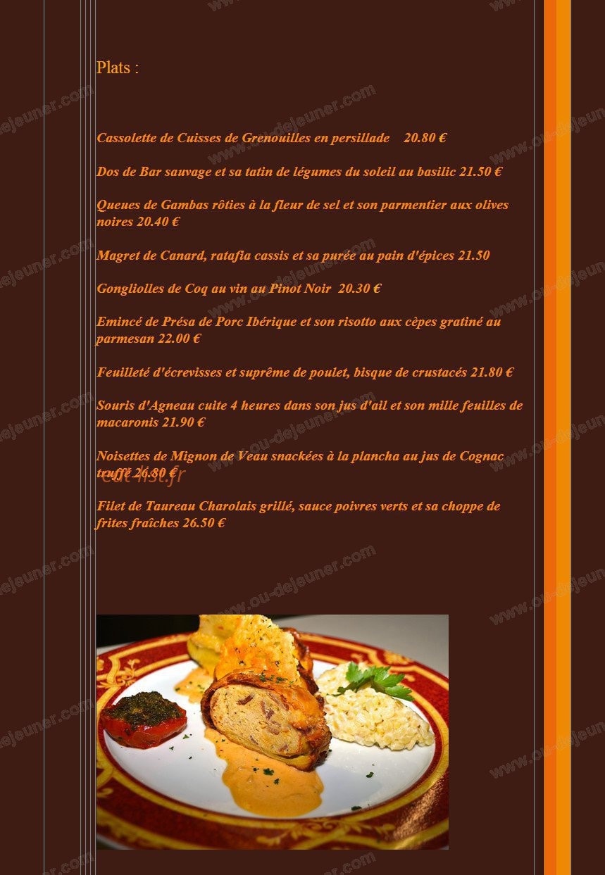 Carte et menu de La Toute Petite Auberge à Vosne Romanee — Les plats