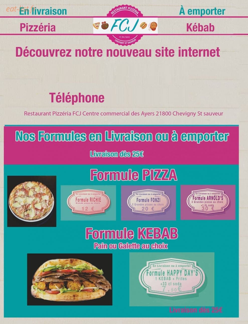 Carte et menu de Restaurant FCJ à Chevigny Saint Sauveur — Les formules