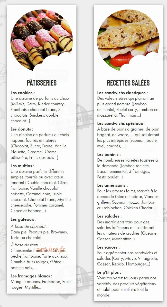 Miss Cookies Coffee — carte page 1