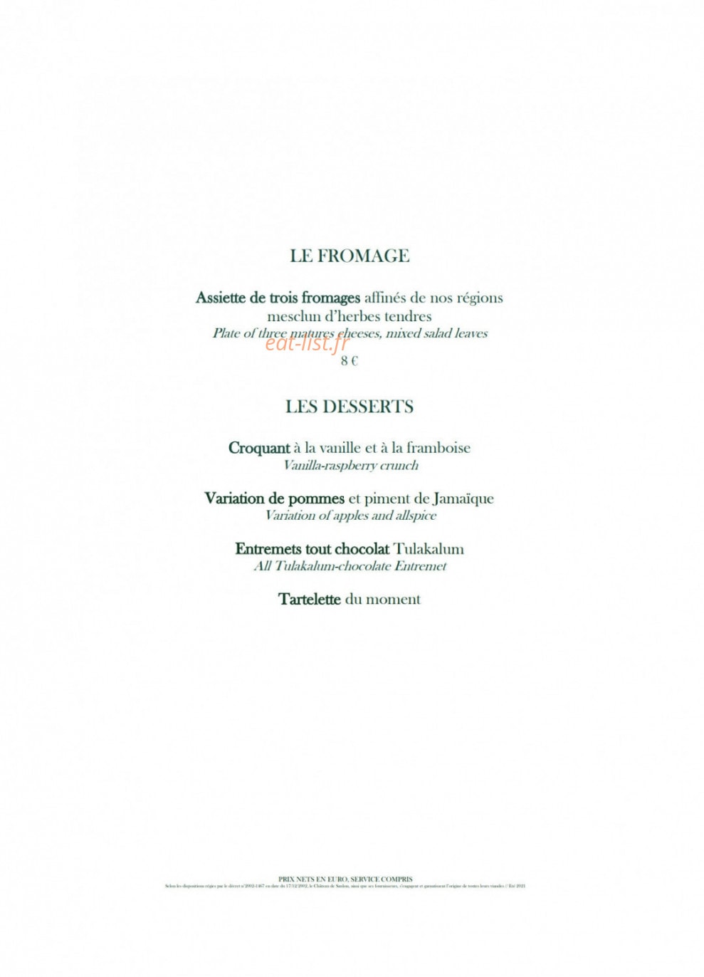 Restaurant Deux Rivières — carte page 2