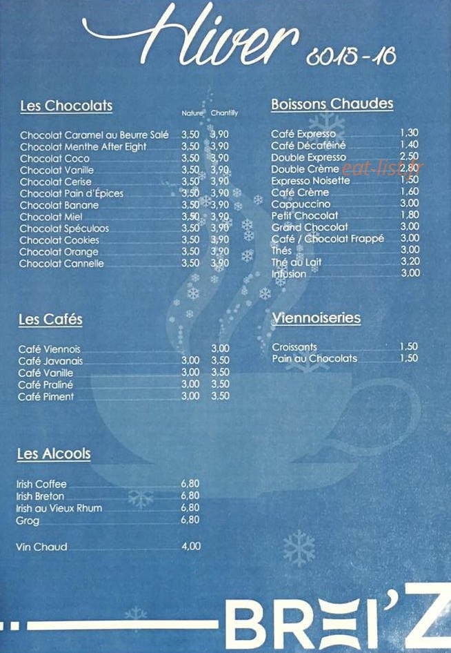 Brasserie Brei'z — carte page 1