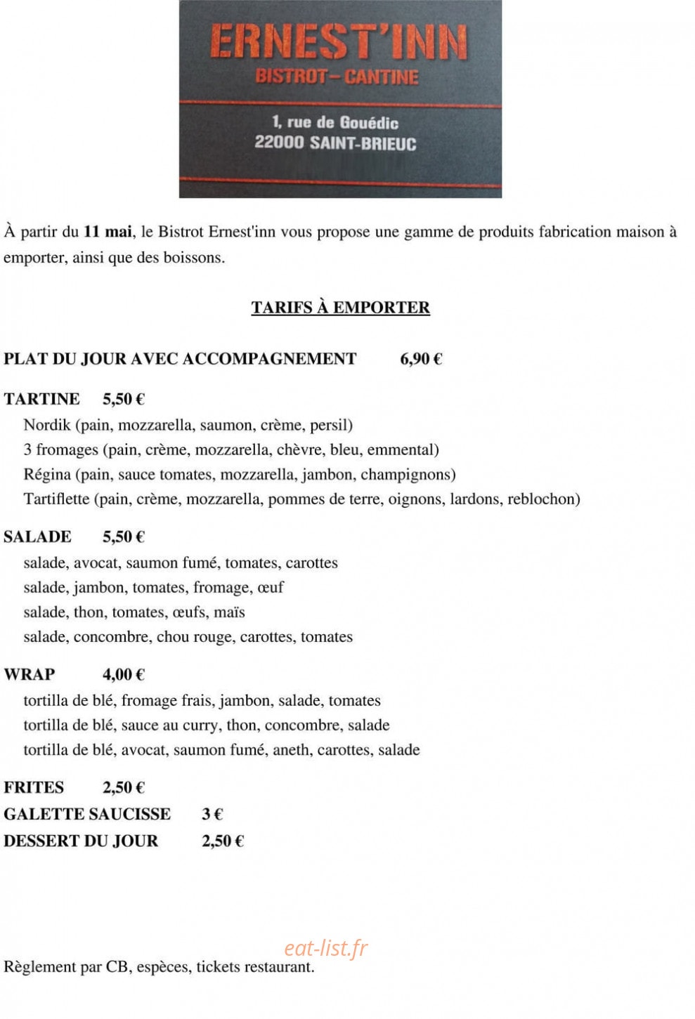 Ernest'inn — carte page 1